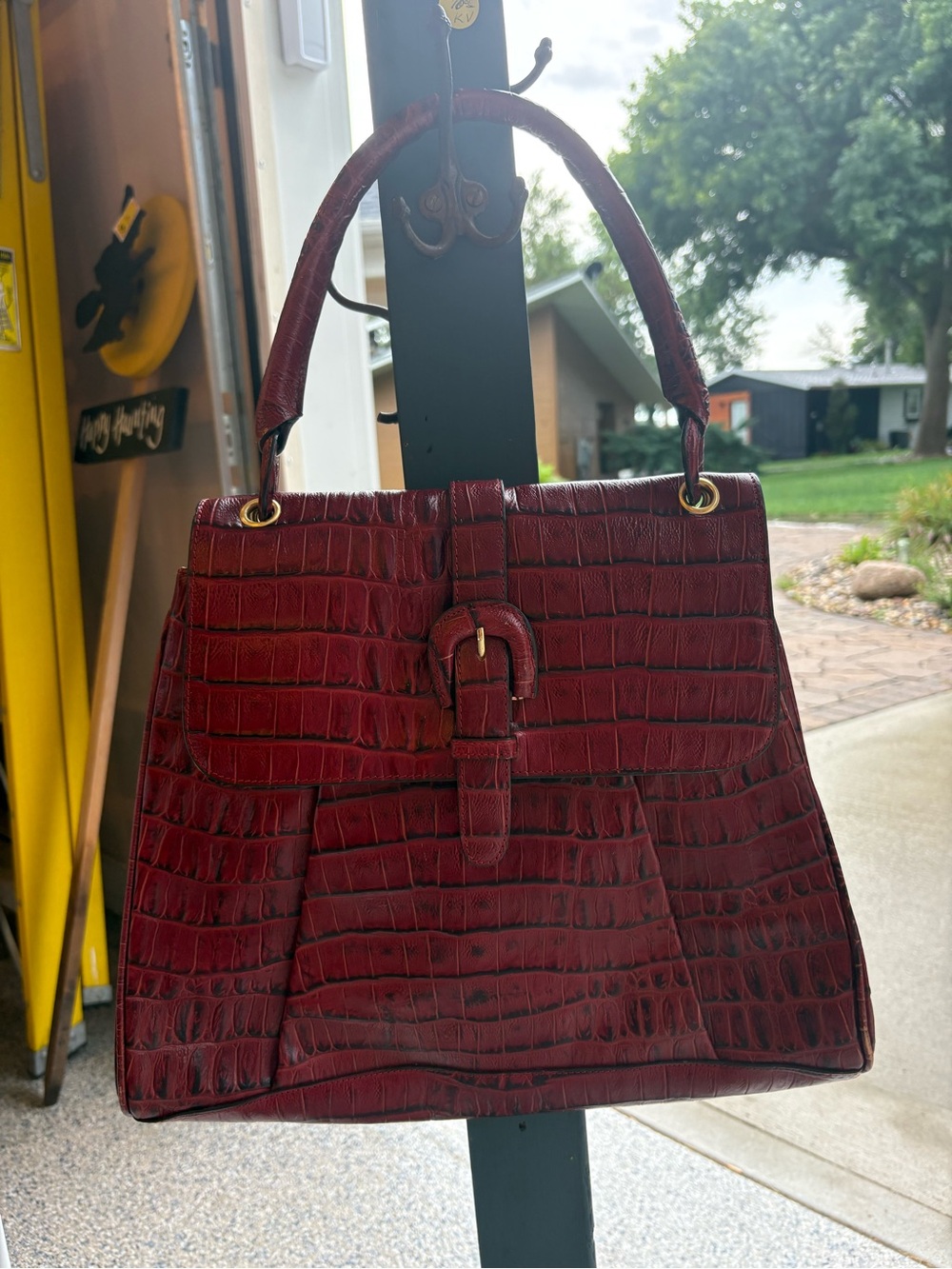 Vintage Donna Dixon Croc-Embossed Top Bag in Deep Burgundy